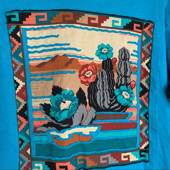 🔥 Blue Boho Applique Short Sleeve Tee - Picture 2 of 5